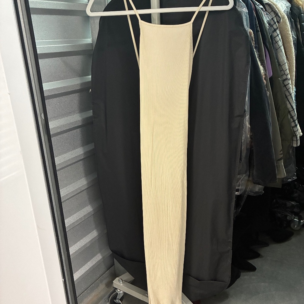 Super Slinky Soft Ribbed Bodycon Cotton Dress by Zara w Cross Back in Cream